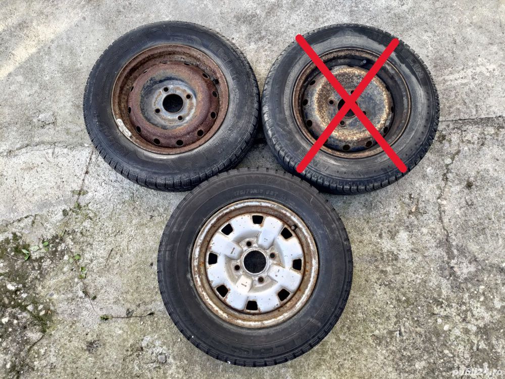 2 Roti Jante Tabla Anvelope 165/70/R13 - Citroen Peugeot Dacia cu 4 prezoane Daewoo Cielo Opel Astra