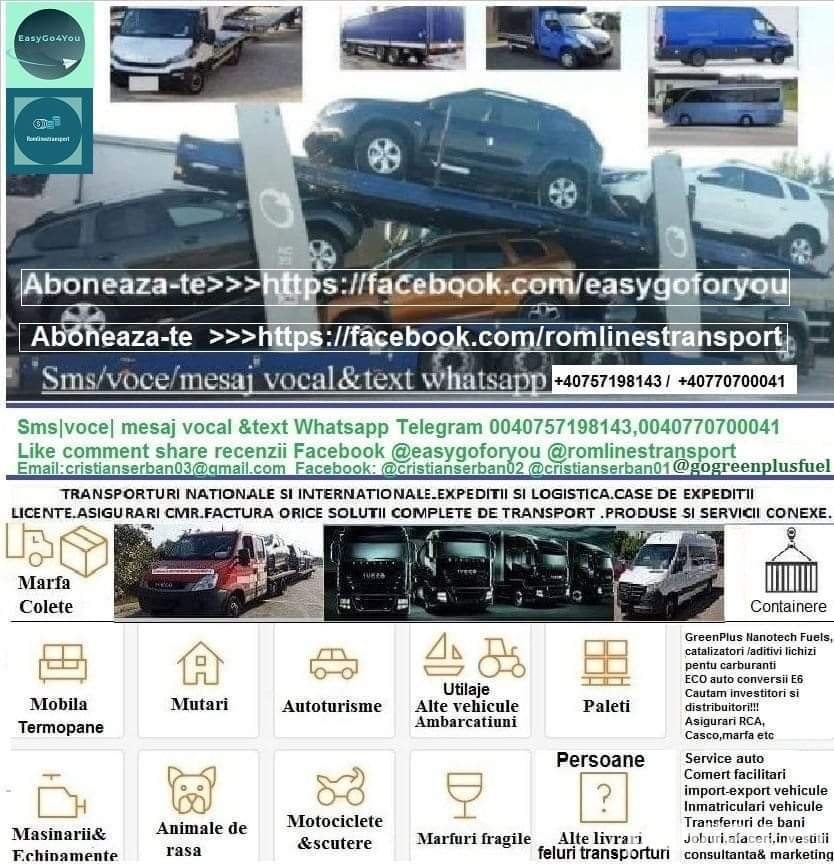 Transporturi mașini 1-9 utilaje mutări termopane mărfuri etc
