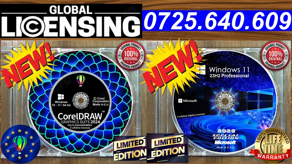 CorelDRAW Graphics Suite  2024-3 Lifetime licenses. Permanenta-Cadou DVD Windows 11 PRO