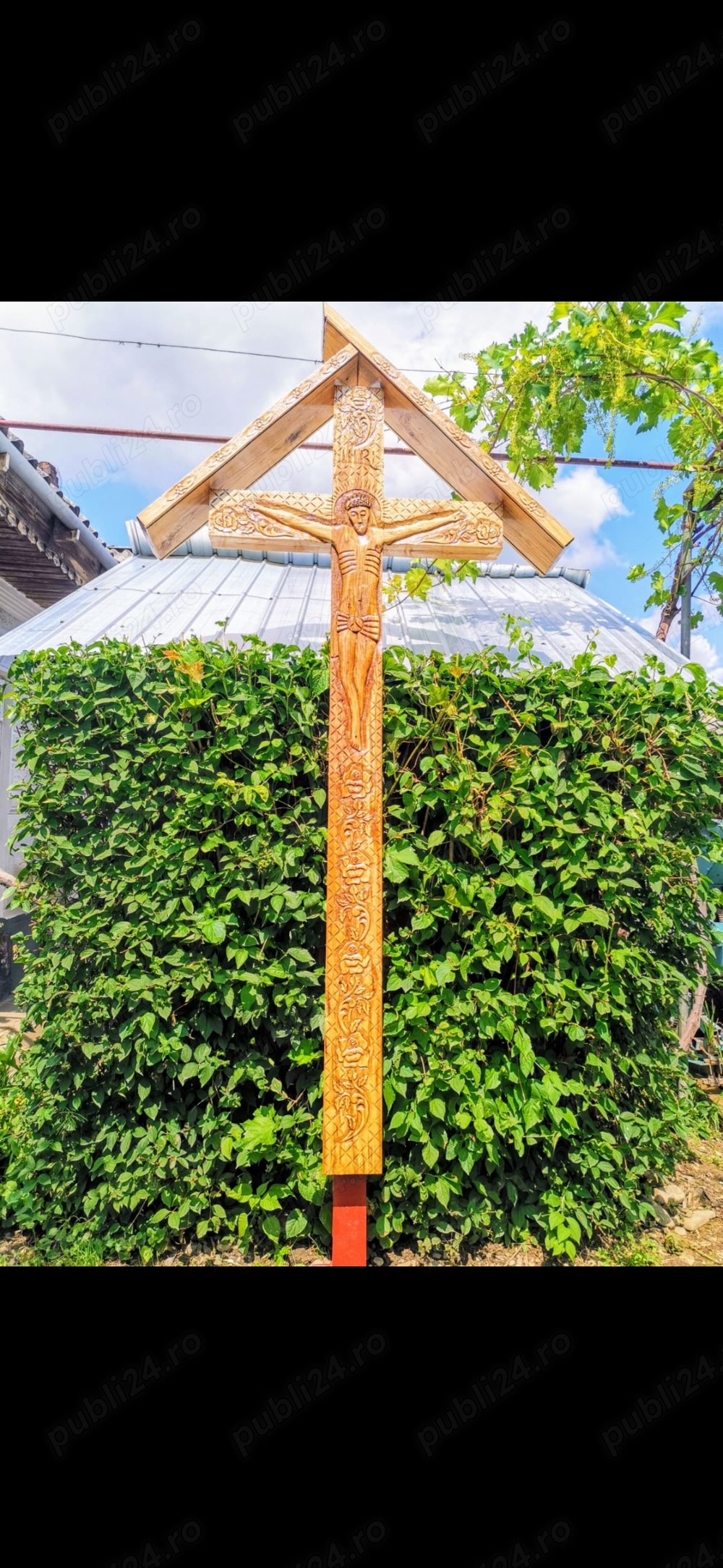 Troița Cruce Lemn Stejar Sculptat 