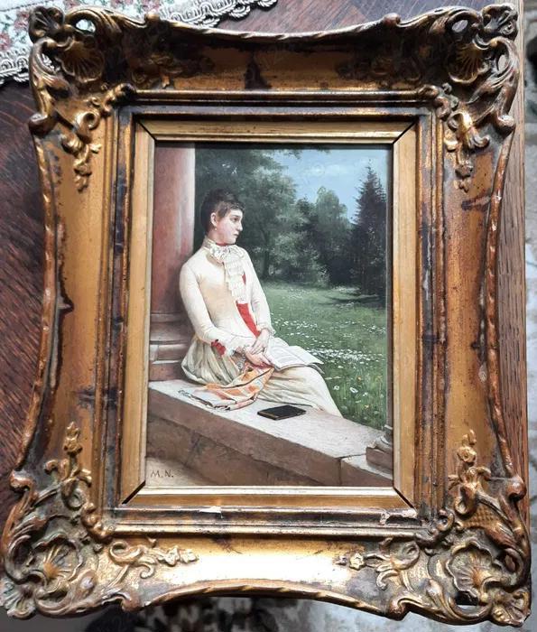 Pictura veche ulei pe lemn-Biedermaier, Michael J. Neder (Viena 1850)