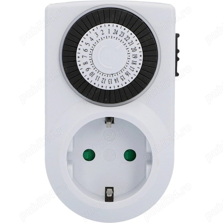 Priza programabila mecanica, Unitec, 220-250 V, 16 V, 3680 W, alb, 11x7x6 cm,nouă 