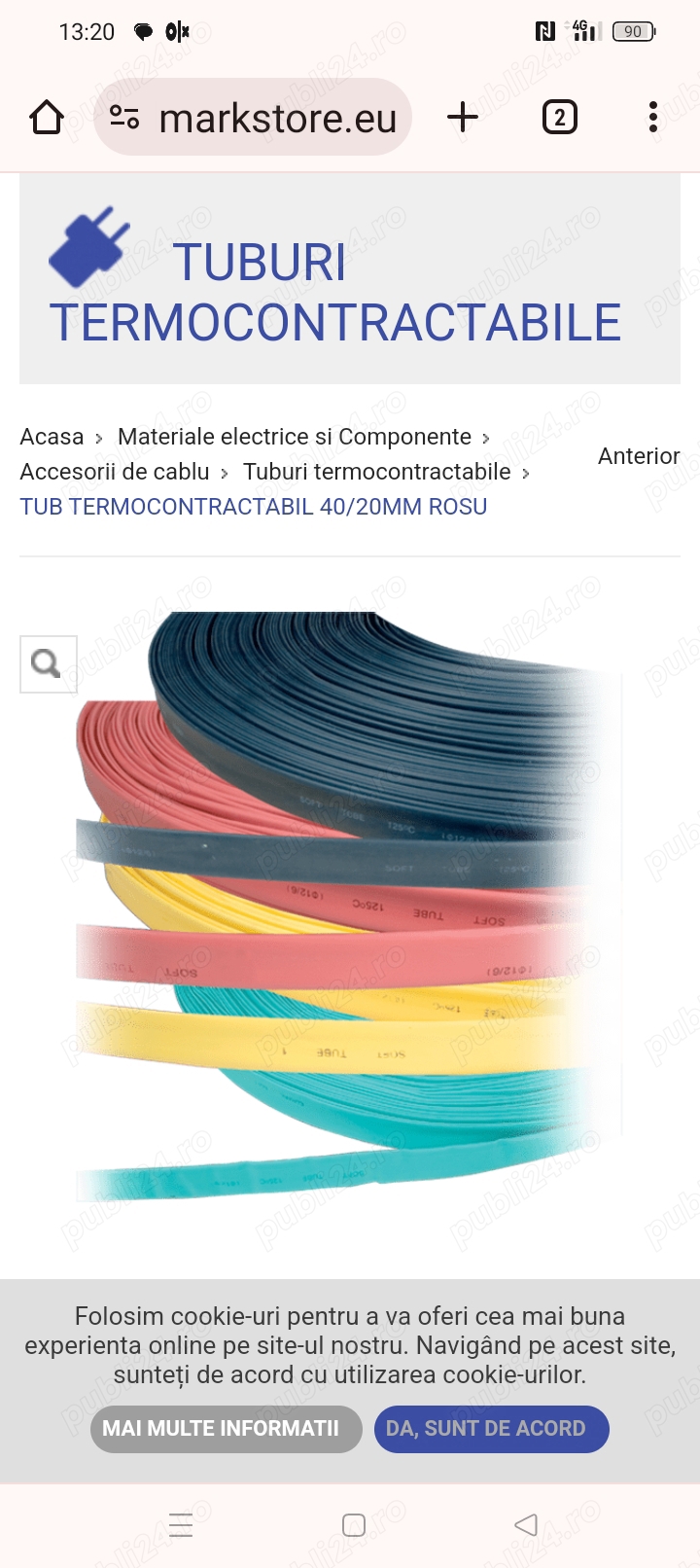 tub termocontractabil diametru 20mm rosu,verde,galben si albastru rola 50m