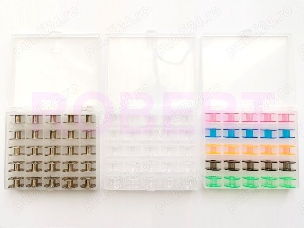 Cutie cu 25 mosoare bobine spon ata pt masina cusut Singer Brother Minerva Silver Crest Necchi etc