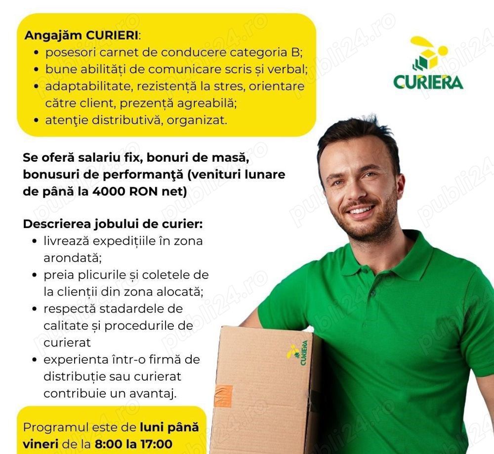 Angajam curieri pentru Bucuresti si Ilfov
