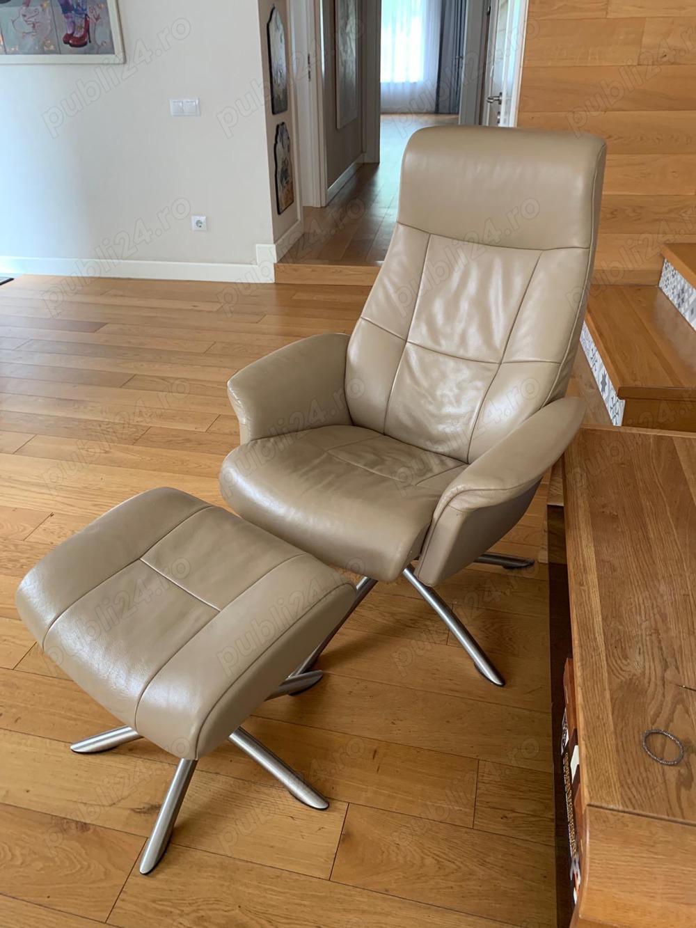 Fotoliu din piele cu spatar reglabil