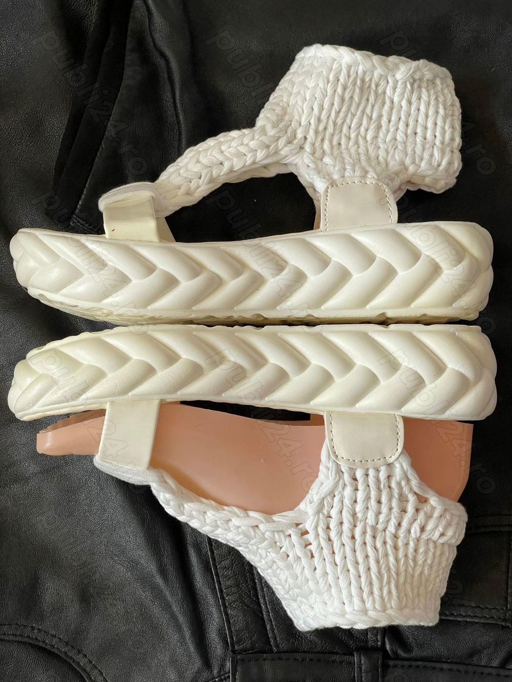 Sandale tricotate albe dama platforme