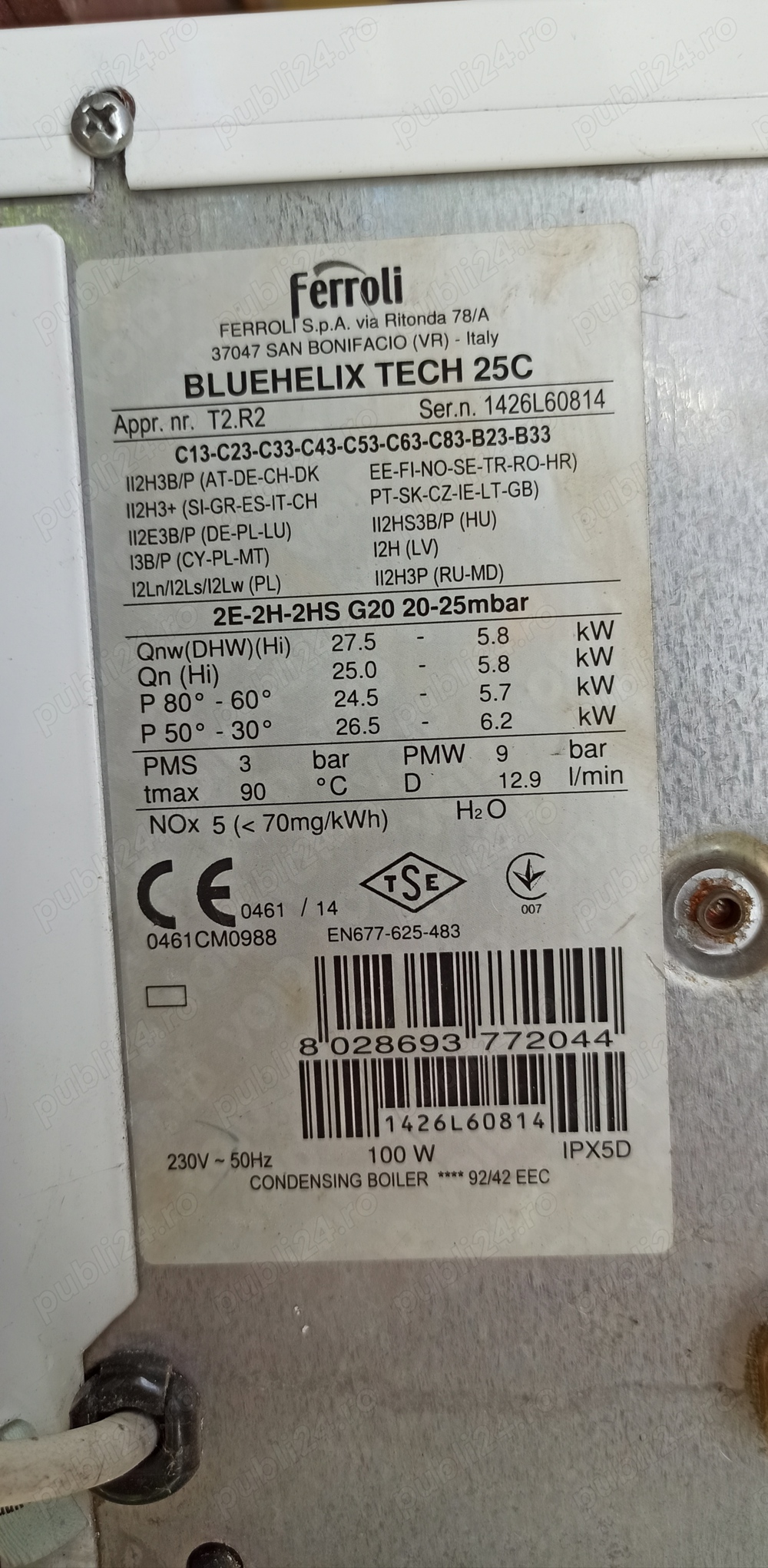 Vand centrala pe gaz Ferroli - BlueHelix Tech 25C pentru piese de schimb 