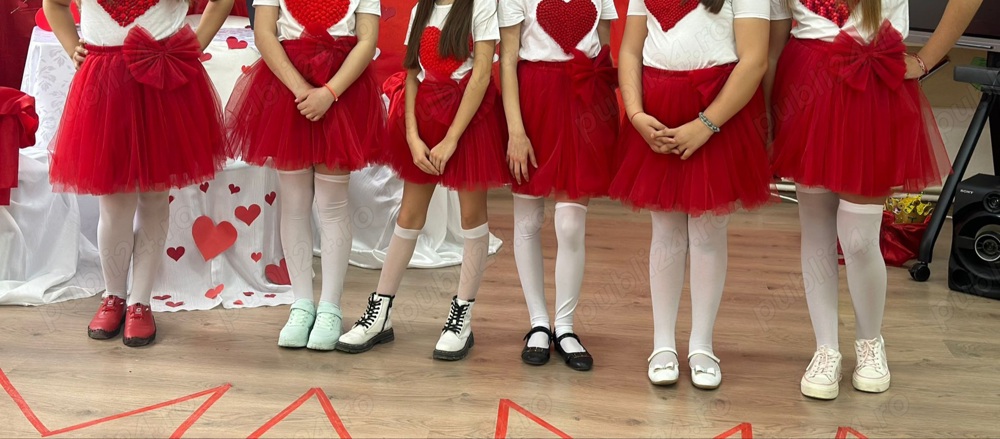 Fusta tull rosie cu fundita detasabila