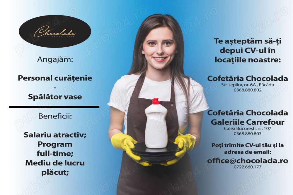 Cofetaria Chocolada Brasov angajeaza spalator vase    femeie servicii  PART TIME