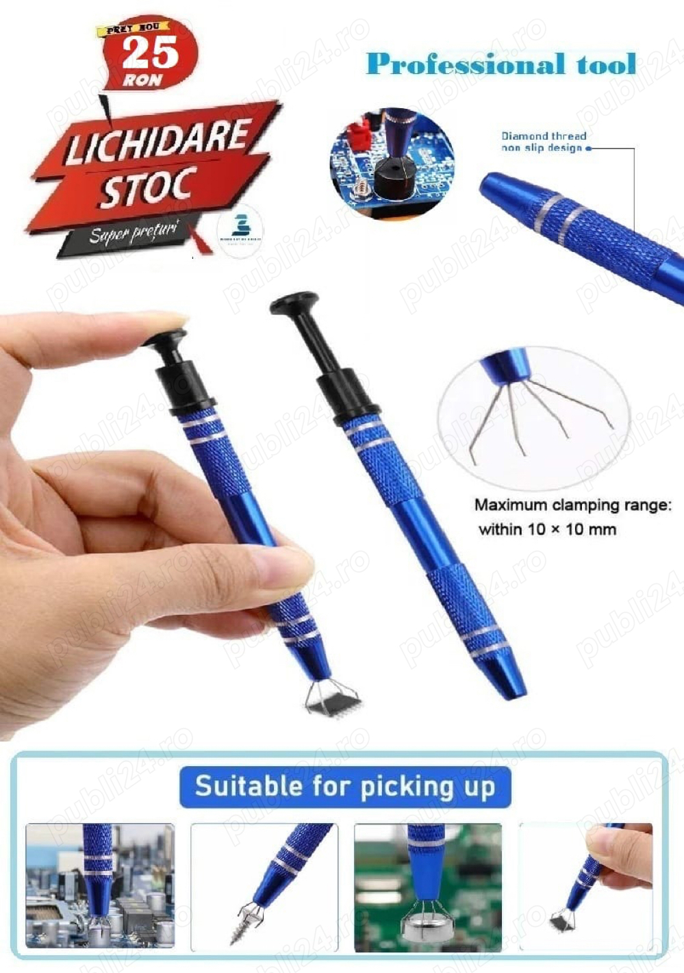 Extractor   Holder aluminiu cu gheara titan pentru electronica service-uri - UK