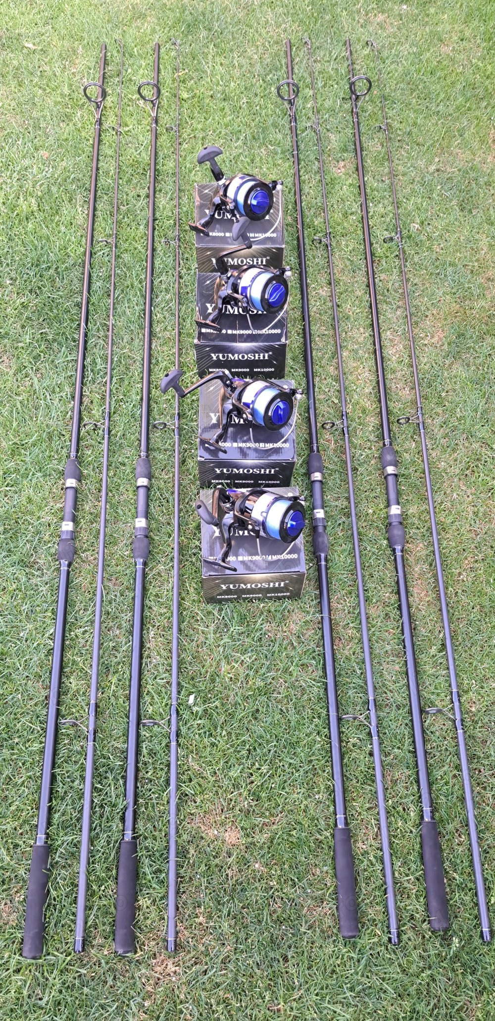 Set 4 Lansete 3,90m, 3,75 LBS + 4 Mulinete tambur 10.000 