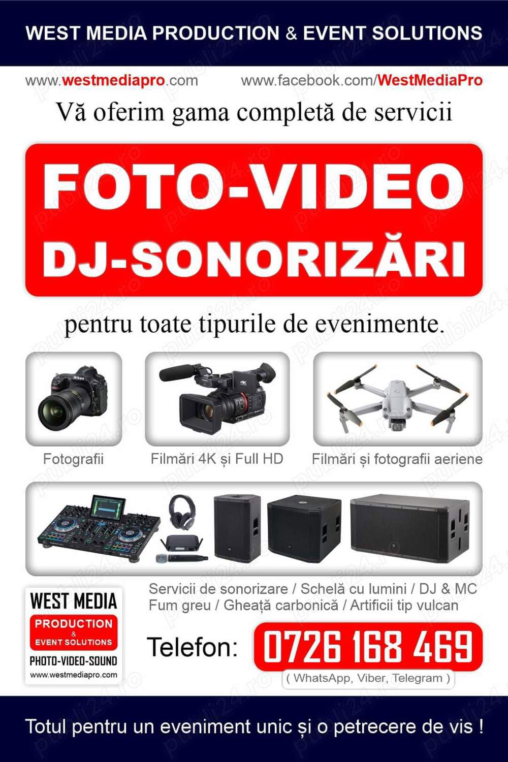 Foto - Video - Sonorizari cu DJ + lumini + fum - pentru evenimente