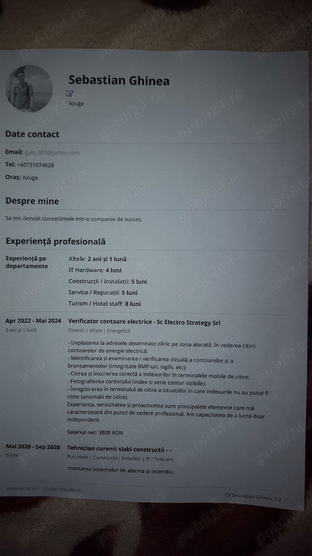 Caut de lucru la o familie