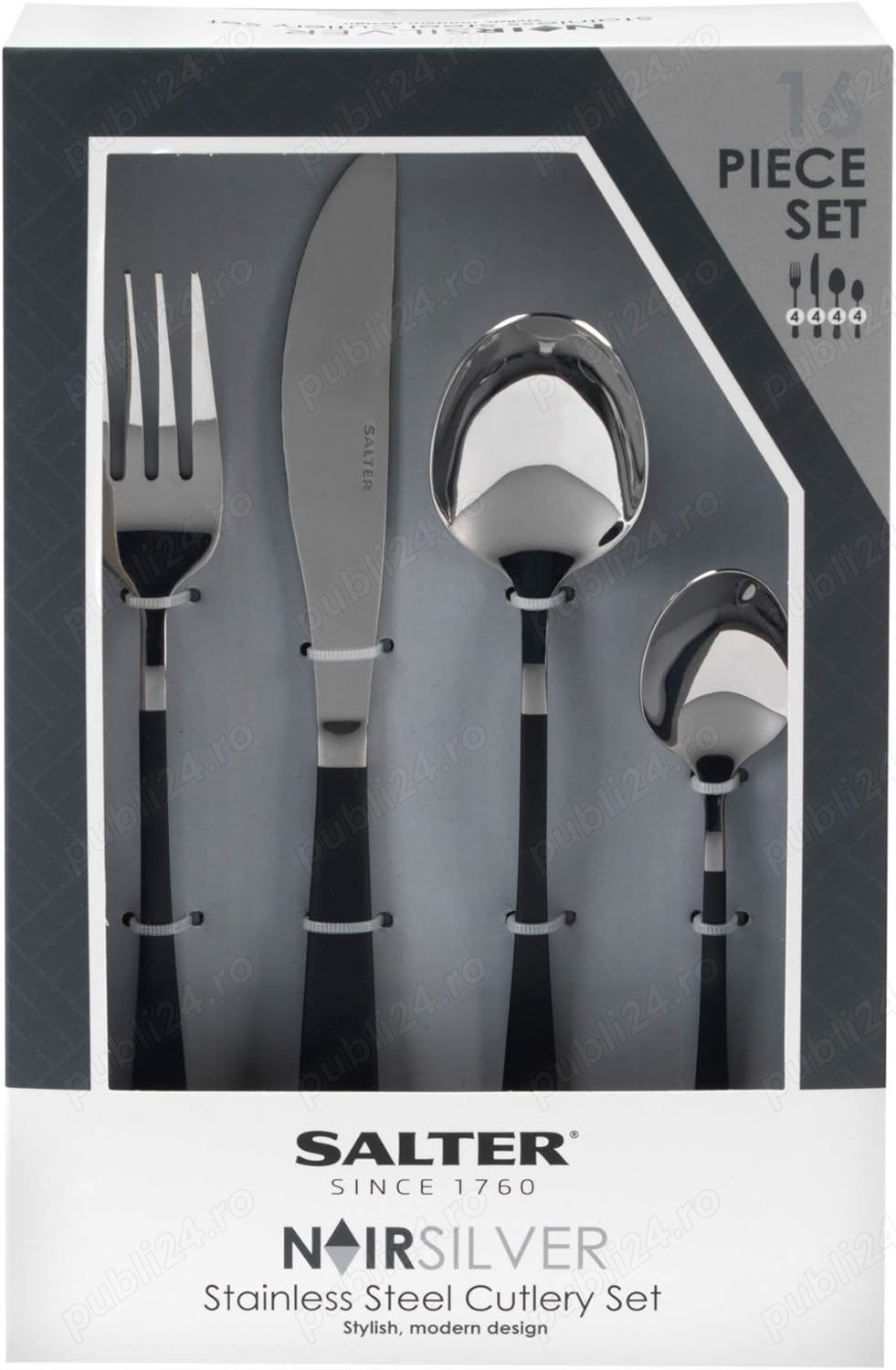 Set tacamuri Salter Noir Silver inox 16 piese - sigilat