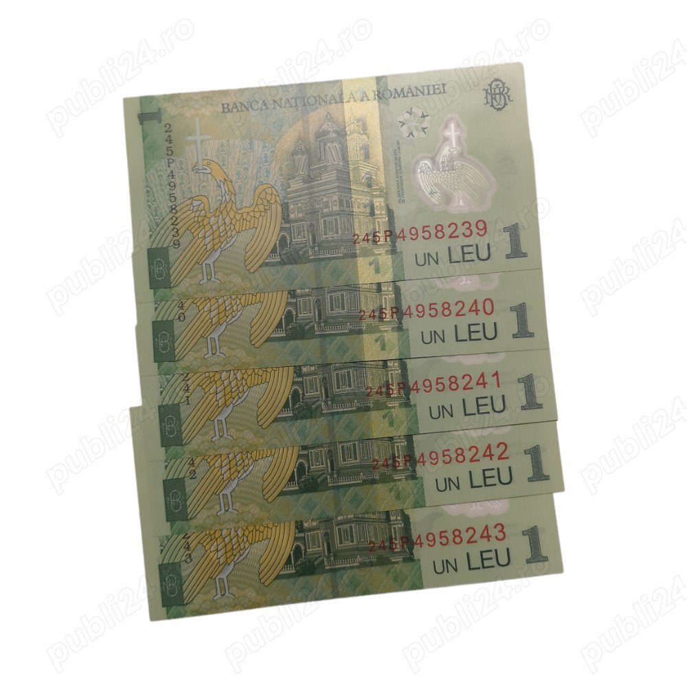 Vand 5 bancnote noi, de 1 leu, inseriate