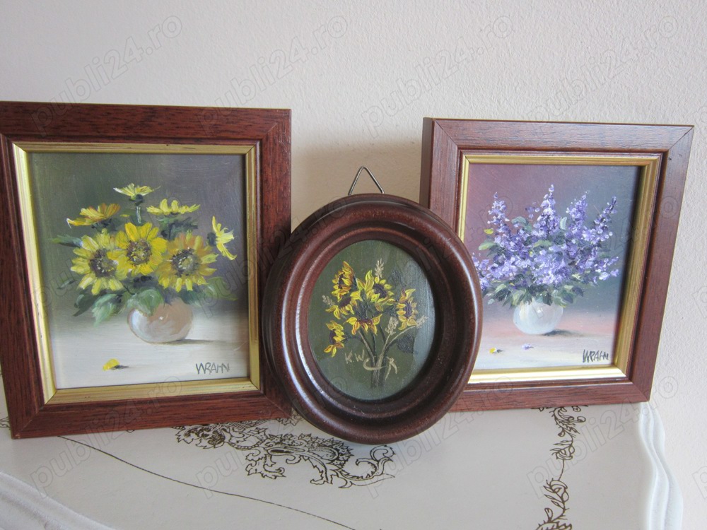 cadou rar tablouri picturi ulei semnate 3 miniaturi colectie Germania