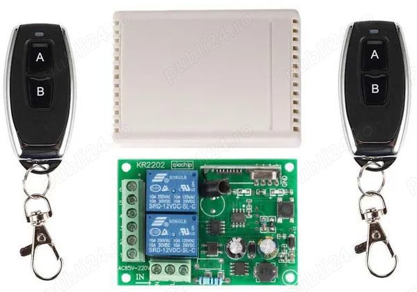 Receptor + 2 telecomenzi 220V 2 canale automatizari usi garaj porti