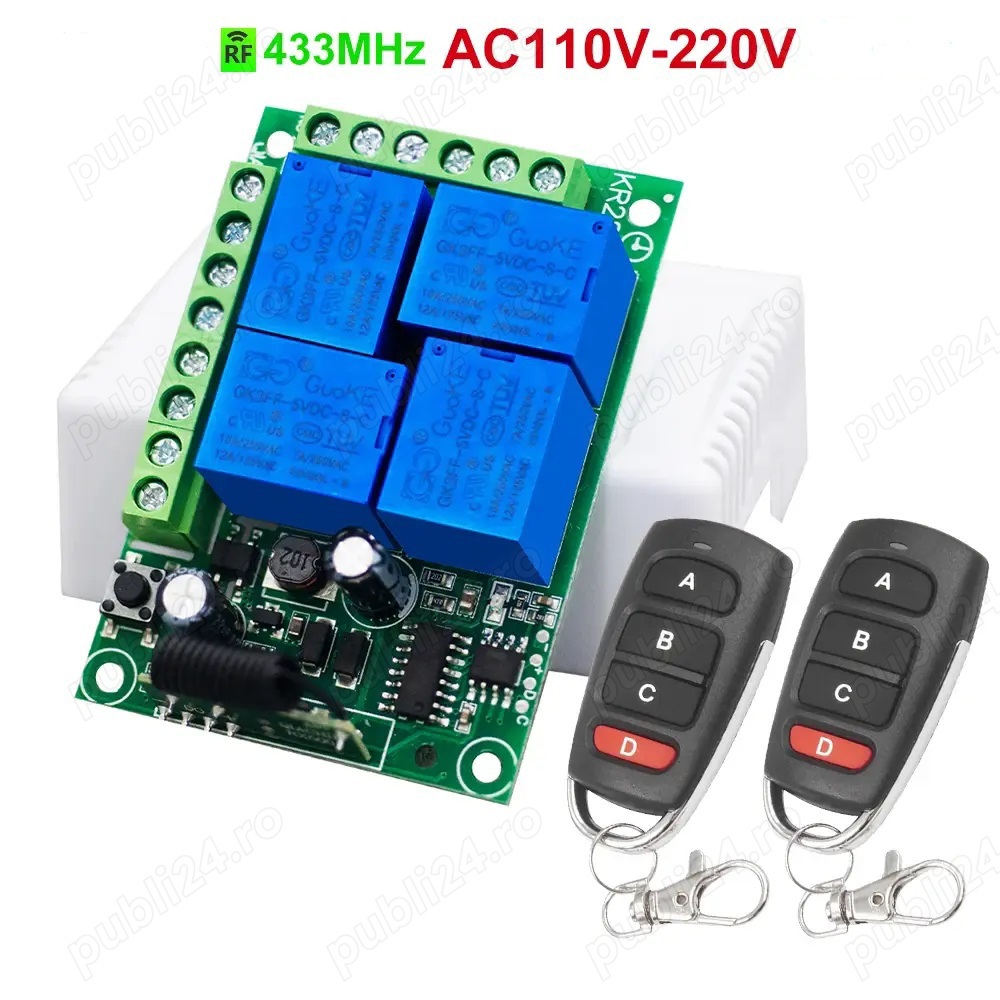 Releu telecomanda 4 relee 2 telecomenzi automatiz porti 12 sau 220V