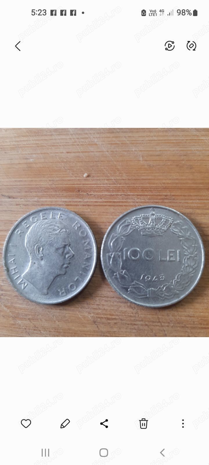 Vând moneda de argint cu Regele Mihai 1 din 1943.