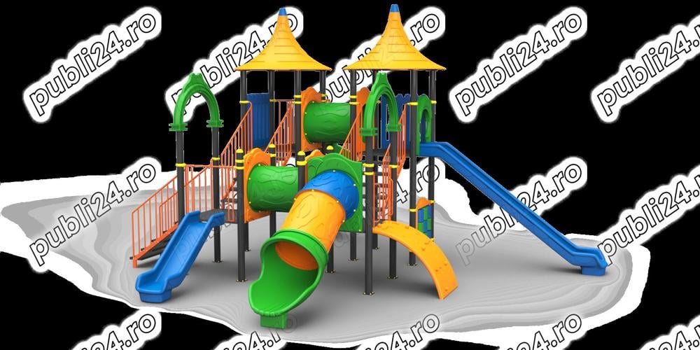 Complex de joaca pentru copii , tobogan , leagan , figurine pe arc , balansoar 