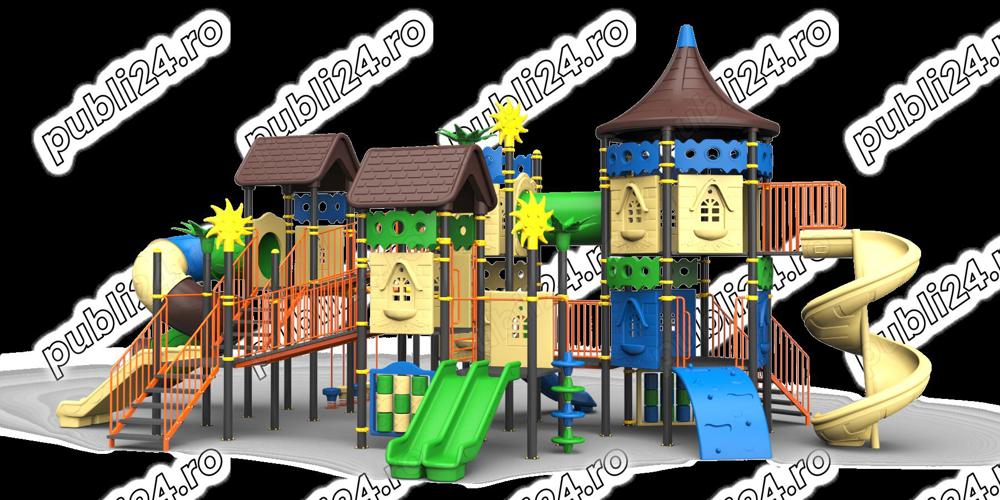 Ansamblu de joaca pentru copii , tobogan drept , tobogan spirala, cataratoare , leagan simplu , 