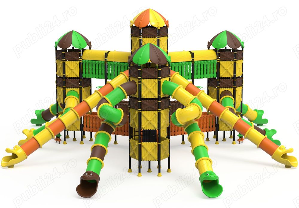 Ansamblu de joaca pentru copii topogan spirala , leagan dublu 