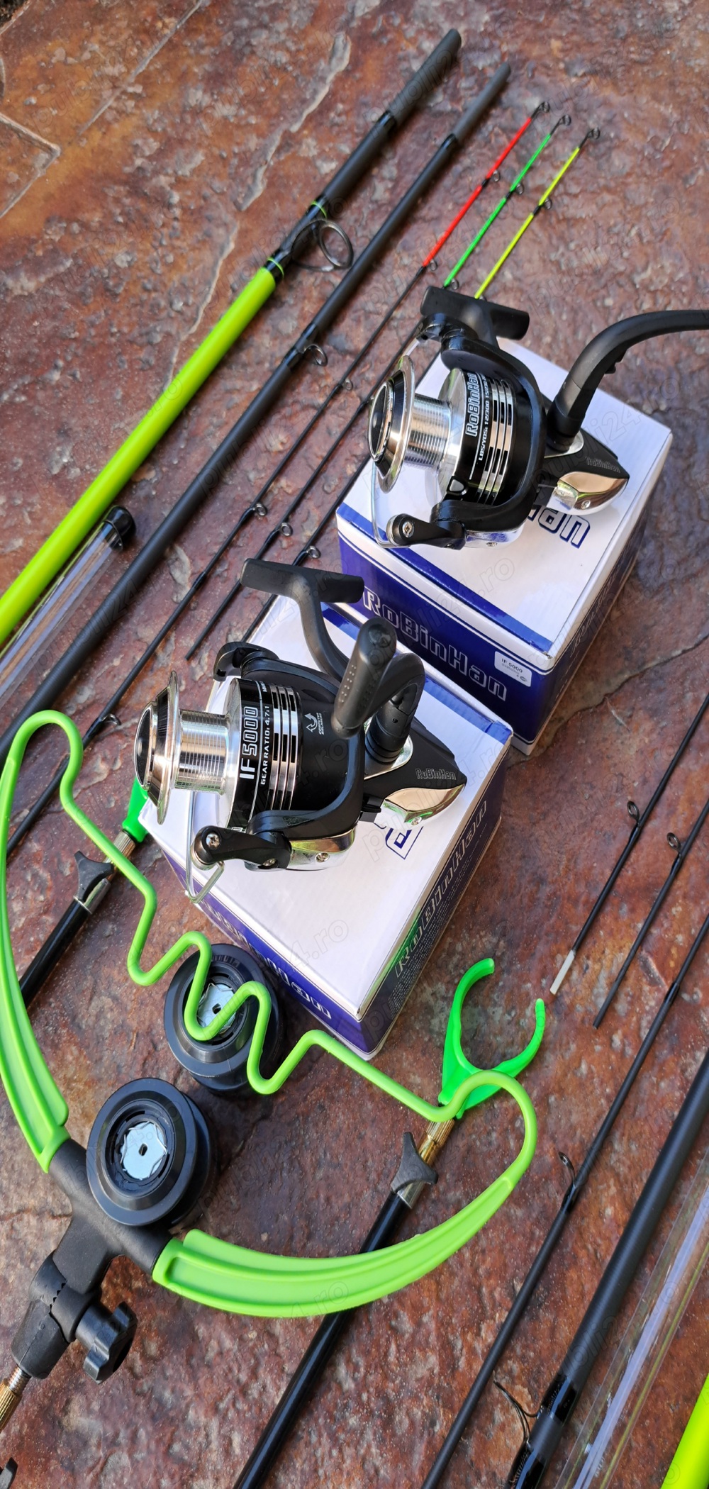 Set 2 Lansete Feeder Carbon Robinhan Bolentino PRO 3,90m + 2 Mulinete 5000 + Suporti