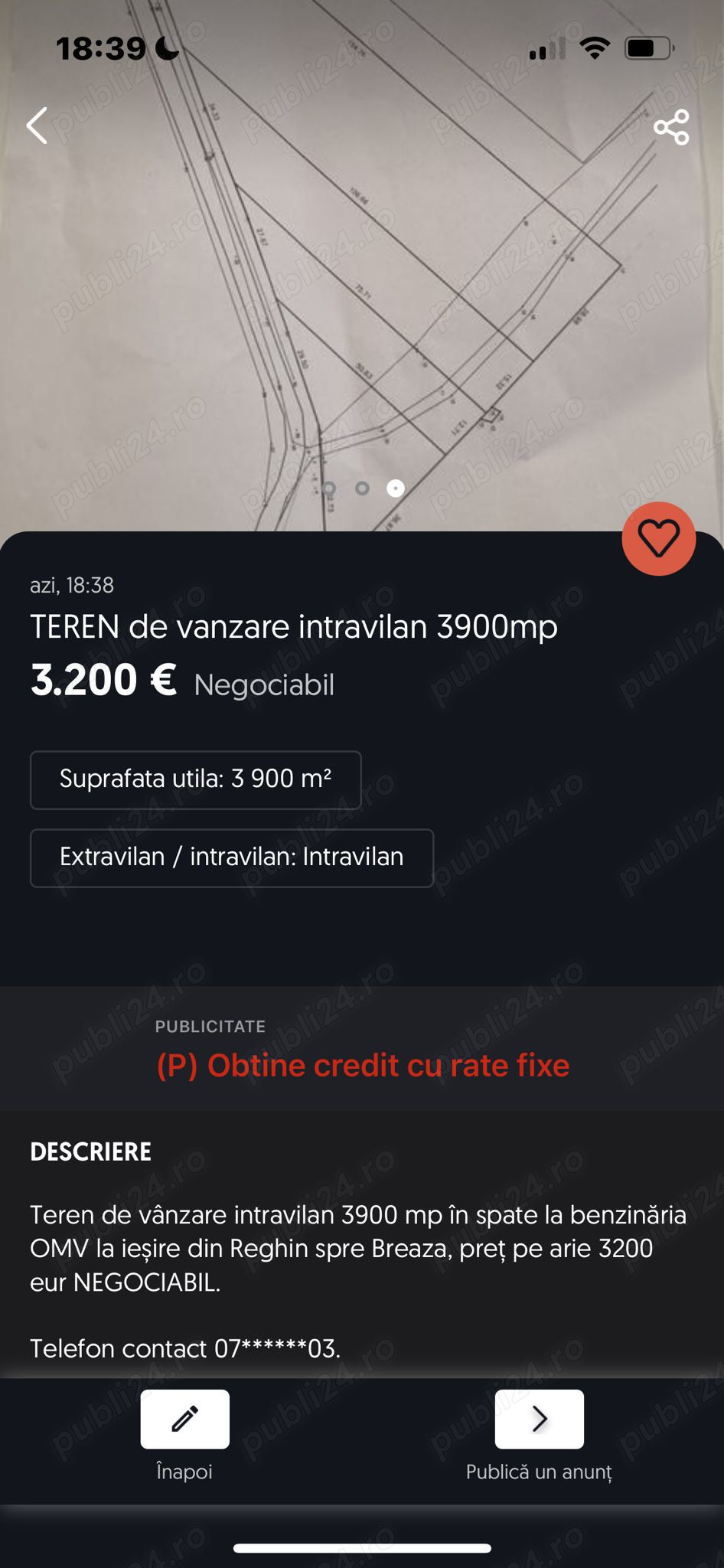 Teren de vânzare intravilan Reghin 3900 mp, in spate la benzinăria OMV la iesire din Reghin spre Bre