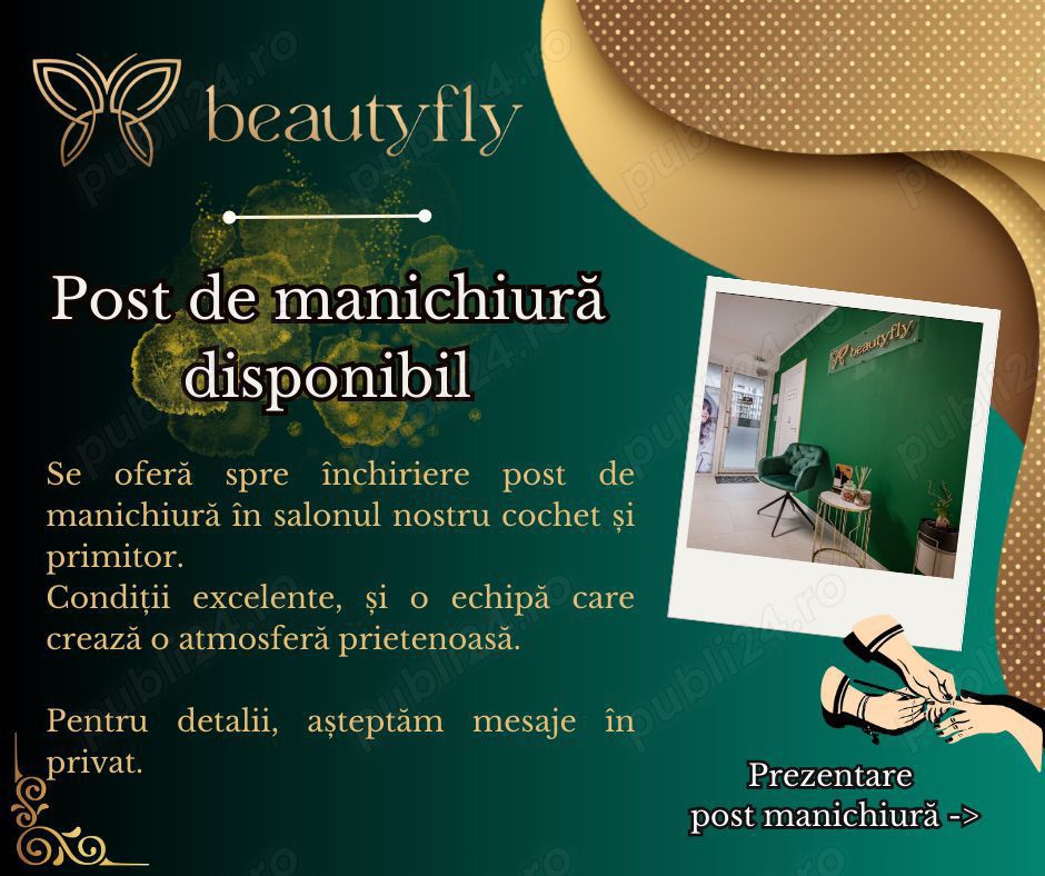 Post de manichiură-pedichiură disponibil pentru închiriere   salon elegant, zonă accesibilă