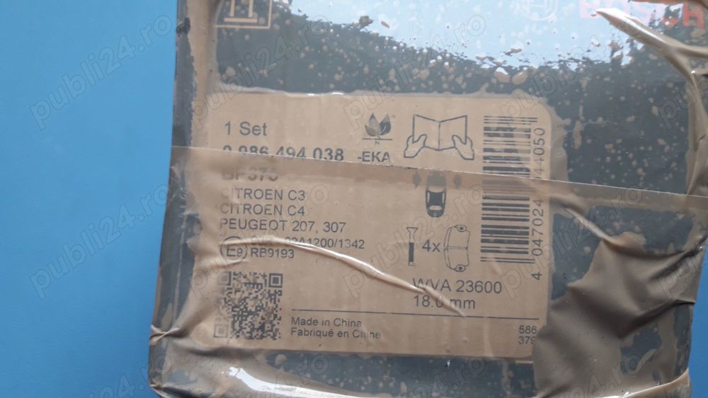Placute frana NOI, pentru Citroen C3, C4, Peugeot 207, 307 BOSCH 0 986 494 038 (BP 375)