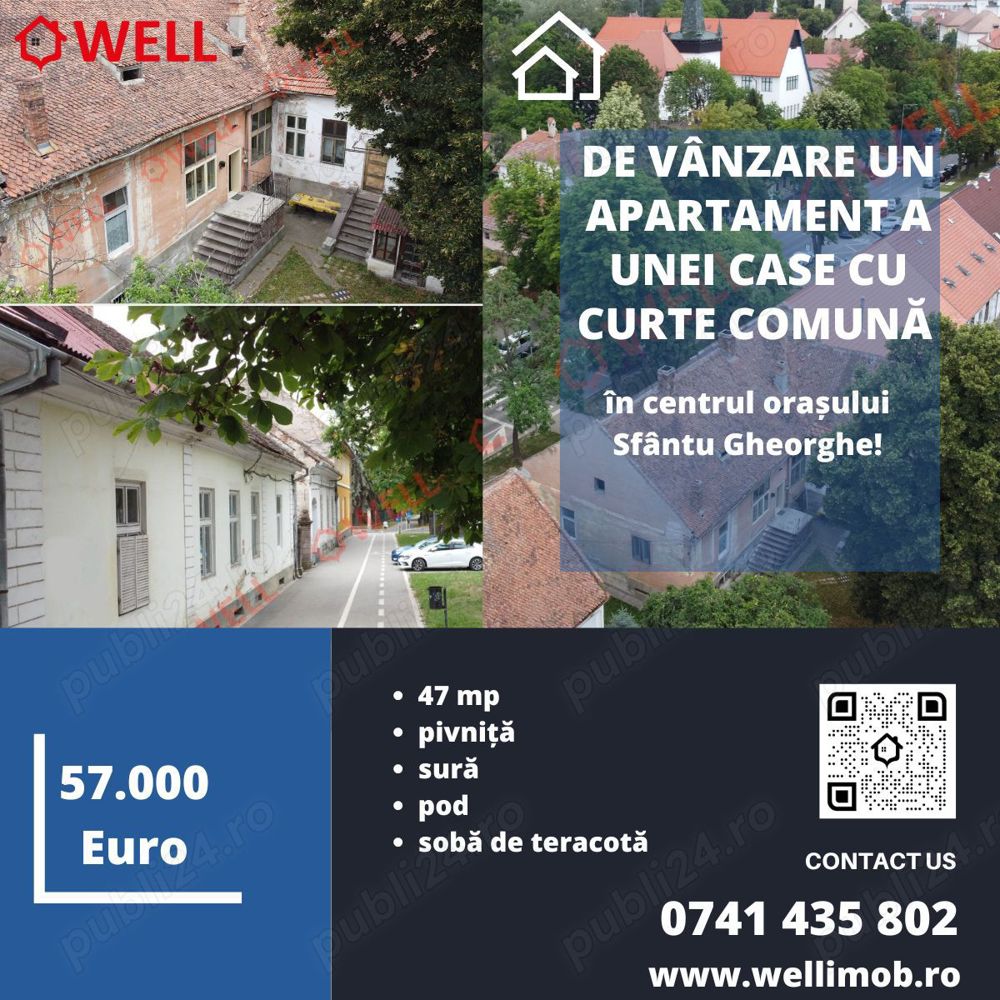 De vânzare un apartament a unei case cu curte comună în centrul orașului Sfântu Gheorghe!