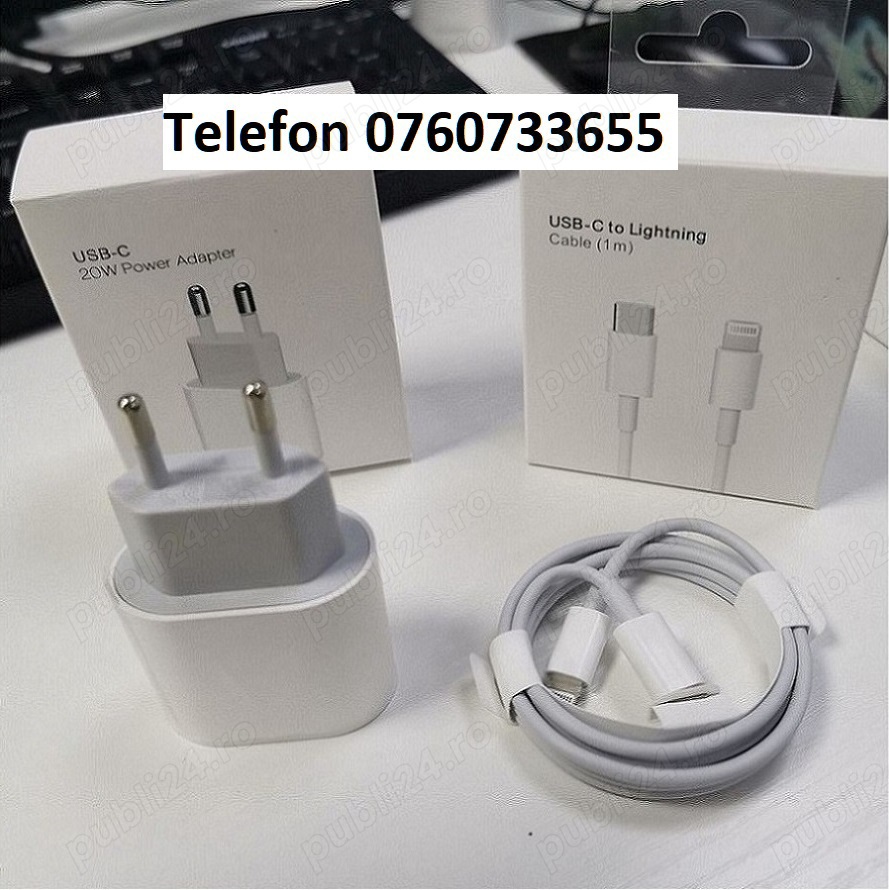 Incarcatoare Fast Charge Iphone Set Adaptor 20w + Cablu Incarcare type c - lightning noi sigilate