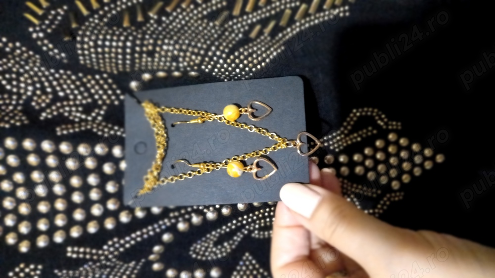 Set Cadou! Set bijuterii Fashion Colier+Cercei cu inimioare, Handmade