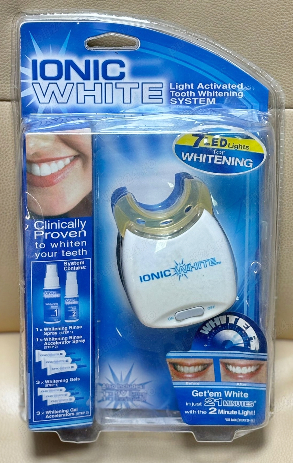 Sistem de albire a dinților activat cu lumină albă ionică