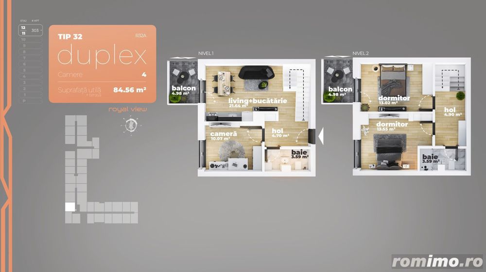 Duplex 4 camere  Piata Sudului 84.56 mp utili