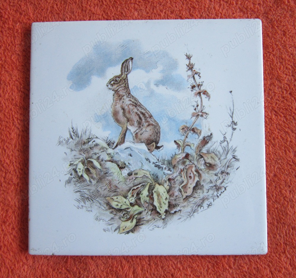 cadou rar Iepuras placa ceramica vintage colectie Villeroy and Boch semnata
