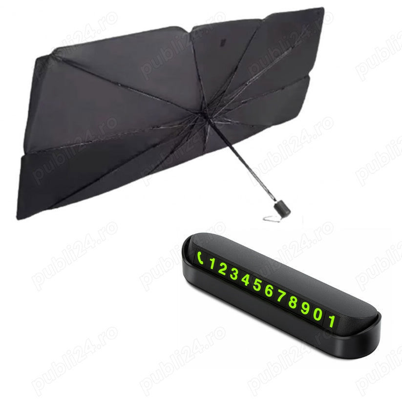 umbrelă parasolar auto si suport nr telefon 