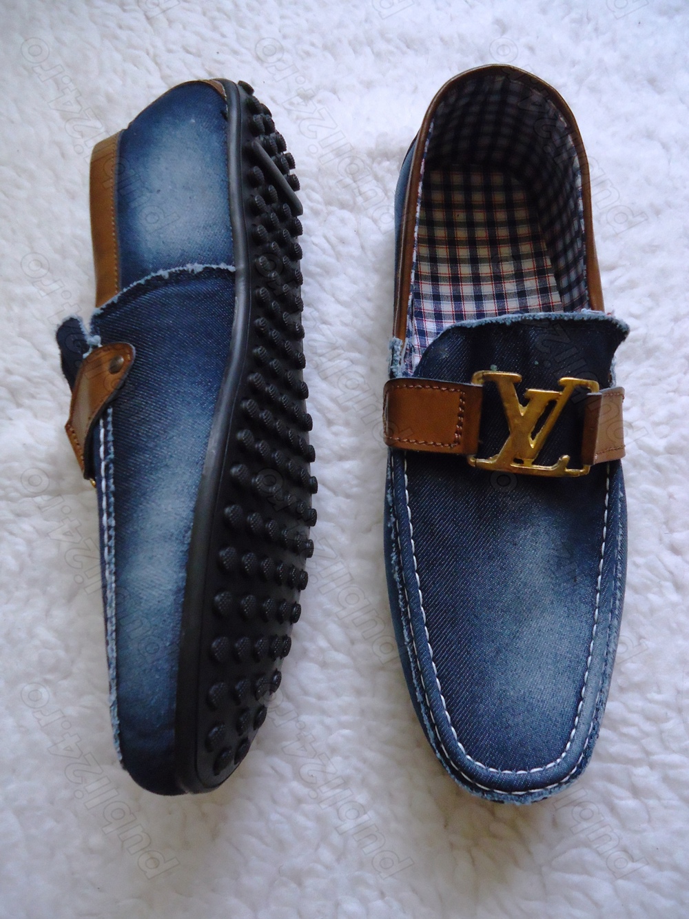 Mocasini barbati blugi albastru prespalat scarpi aspect vintage