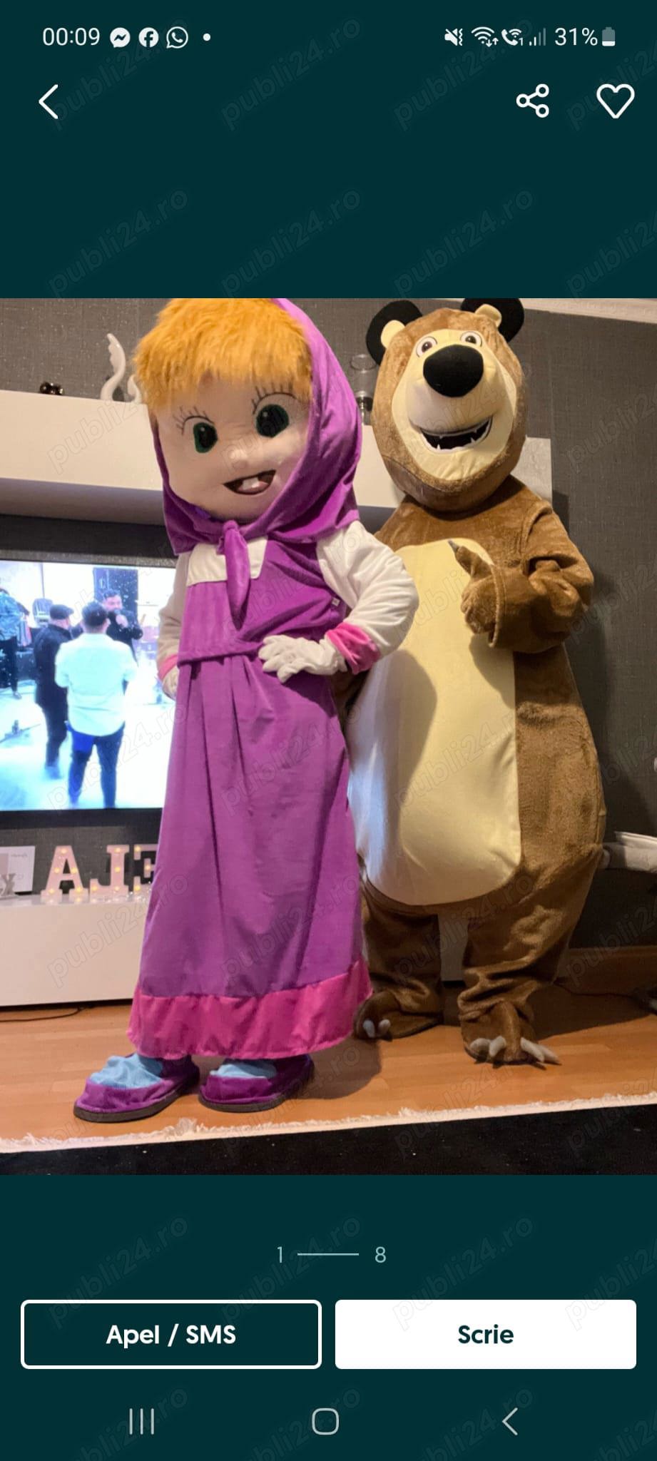 Costume Cosplay Mascote Masha si Ursu, pentru evenimente, petreceri, carnaval, nou