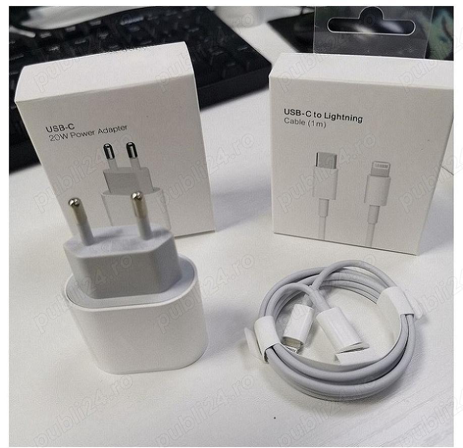 set incarcator fast charge iPhone X 11 12 13 14 pro max mini , adaptor priza + cablu incarcare