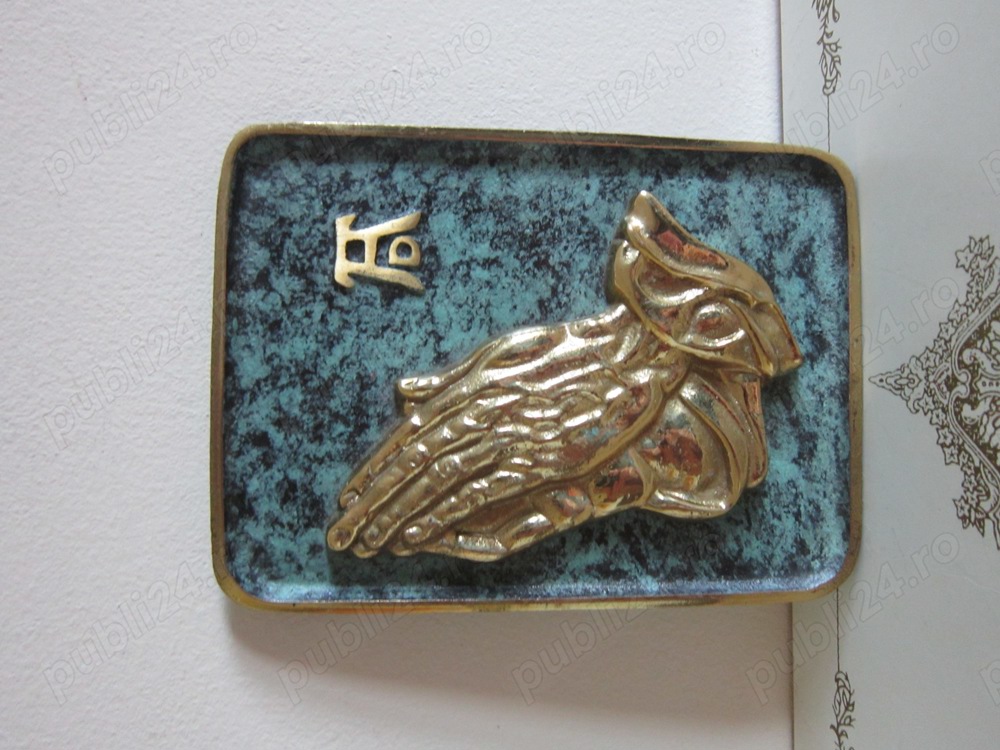 cadou rar Maini dupa A.Durer 14x10cm bronz masiv patina verde lux Franta 1970