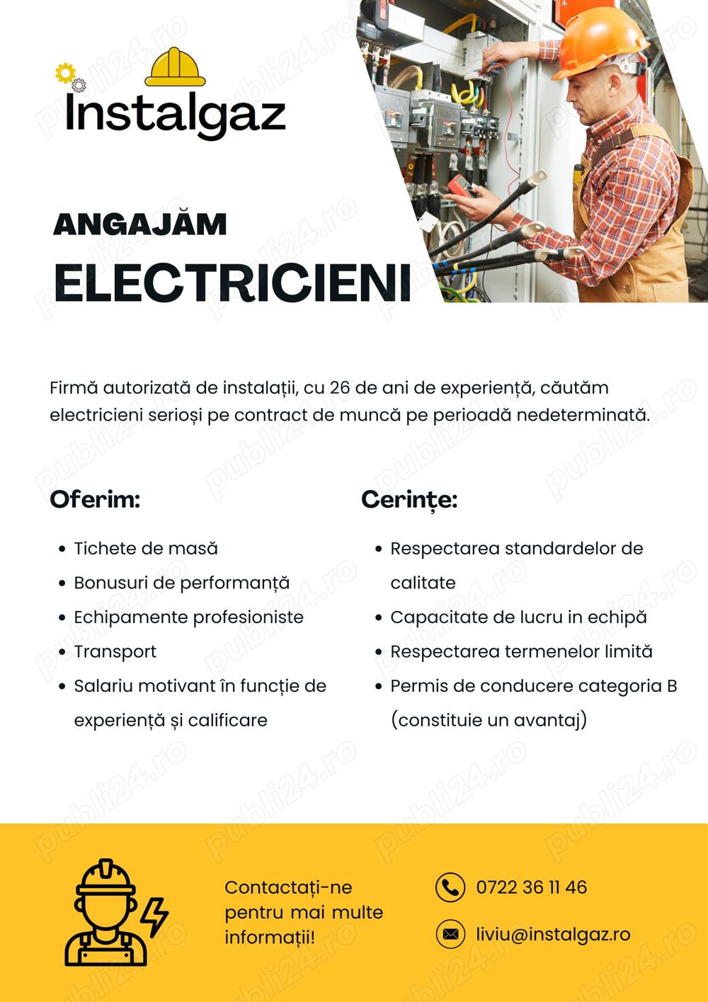 Angajăm electricieni pentru construcții în București