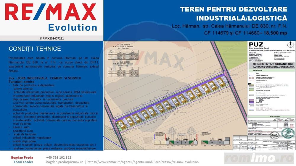 DE VÂNZARE|Teren Hărman INDUSTRIAL/Calea Harmanului(DE830) comsion 0%