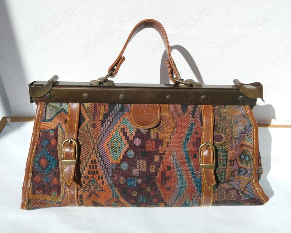 Poseta vintage Cose Italiano, din material textil, cupru si piele