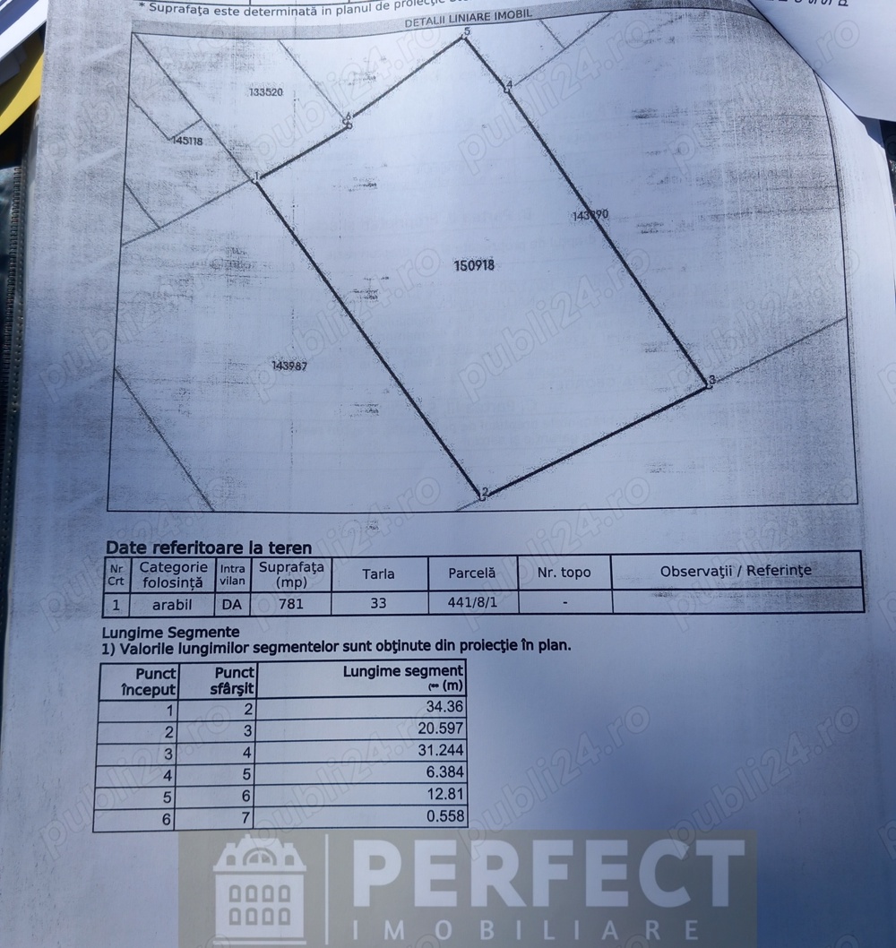 Teren intravilan in suprafata de 781mp in zona Motoi - 35 euro mp