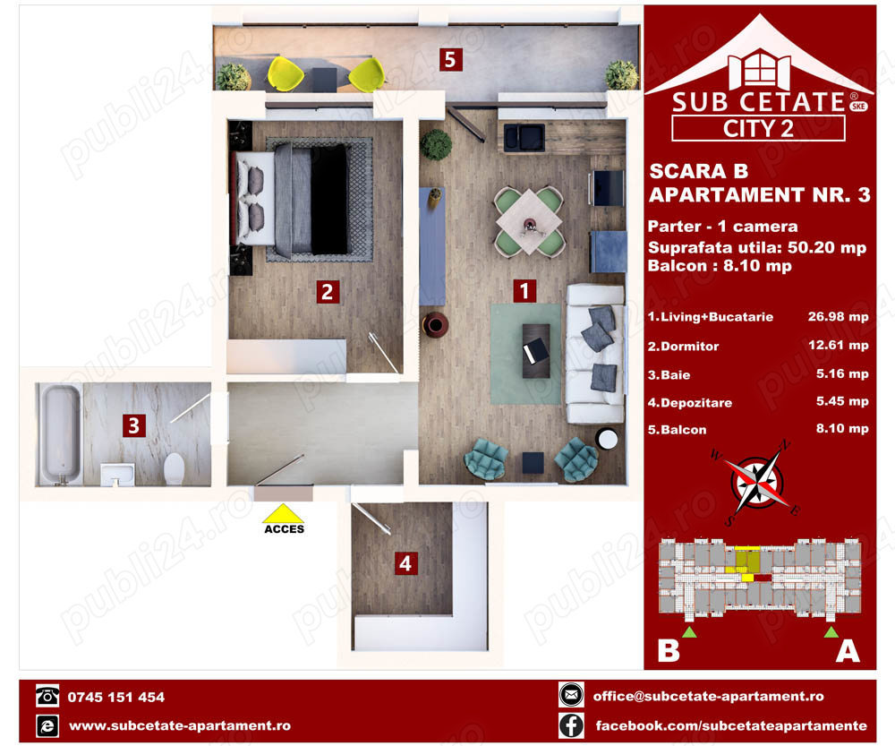 studio  cu suprafata generosa  51mp+ terasa 8mp  in cartier  SUBCETATE CITY 