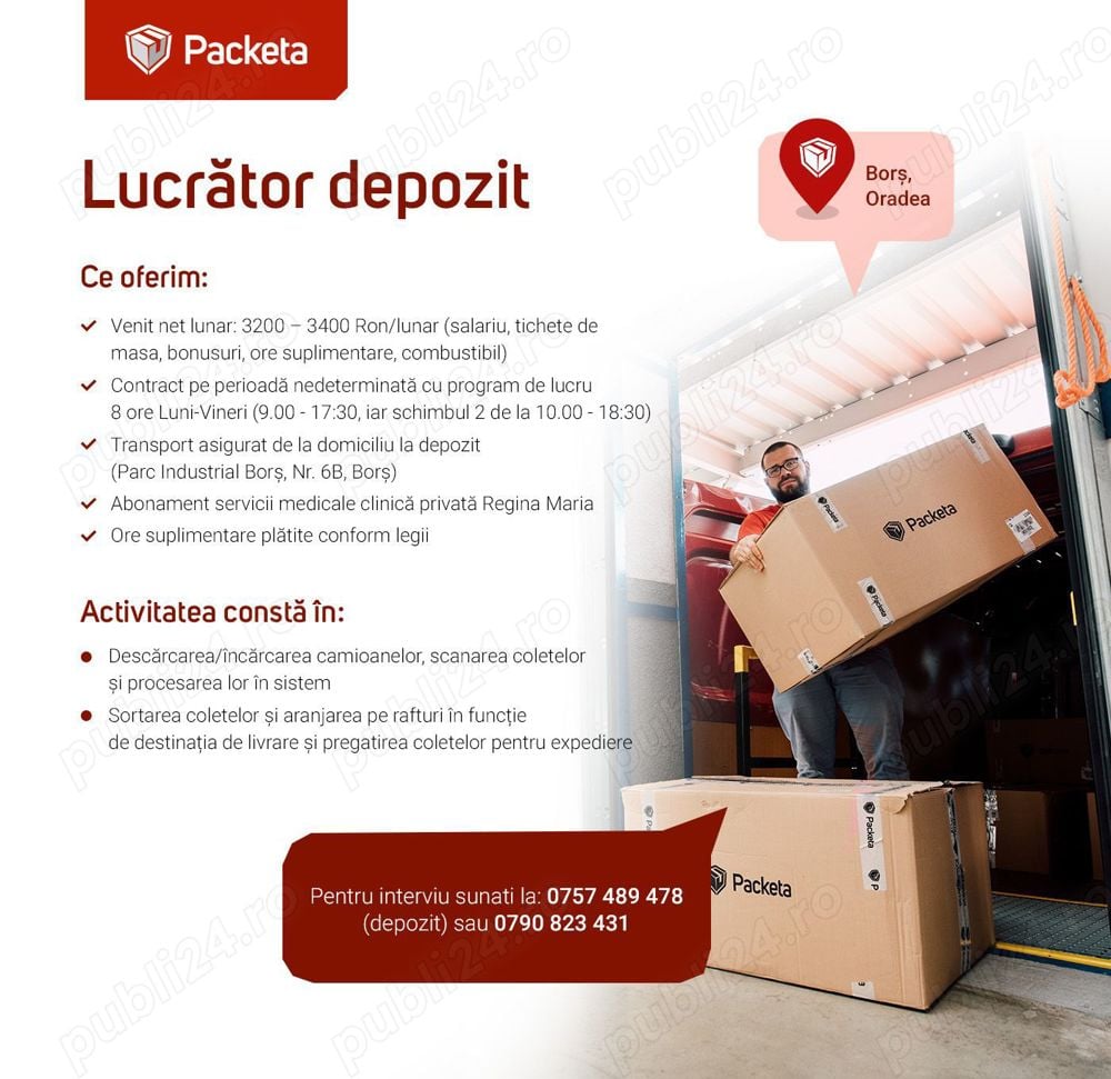 Packeta Romania angajează LUCRĂTOR DEPOZIT (Bors, Oradea)