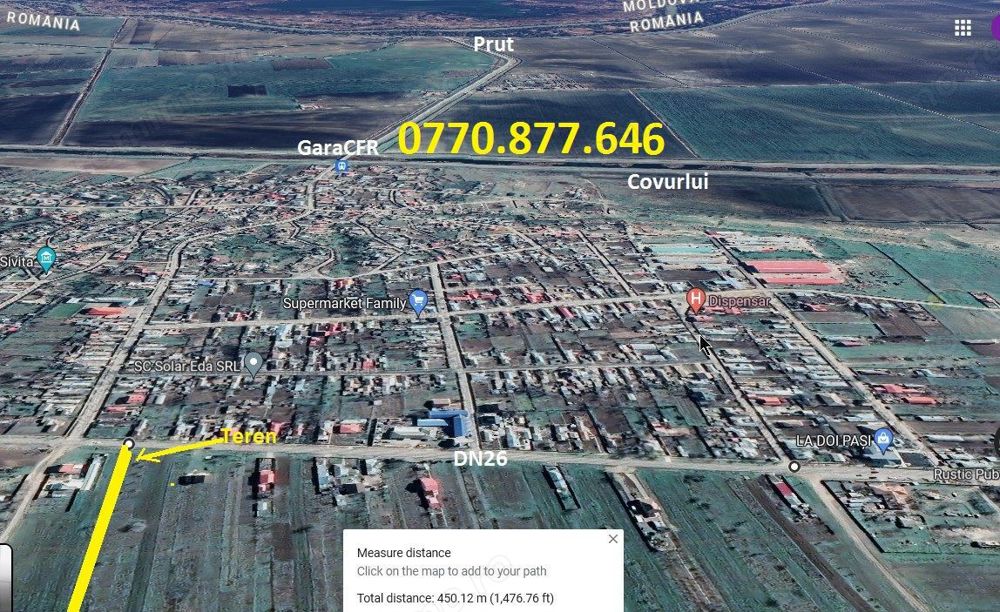 Şiviţa:Lot casa 2400mp-la sosea DN26-19km de Galaţi-Proprietar 