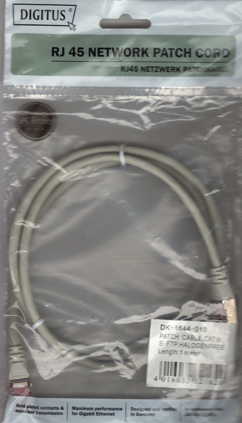 GRATUIT Cablu retea RJ45 CAT6 S-FTP contacte aurite 1 metru NOU